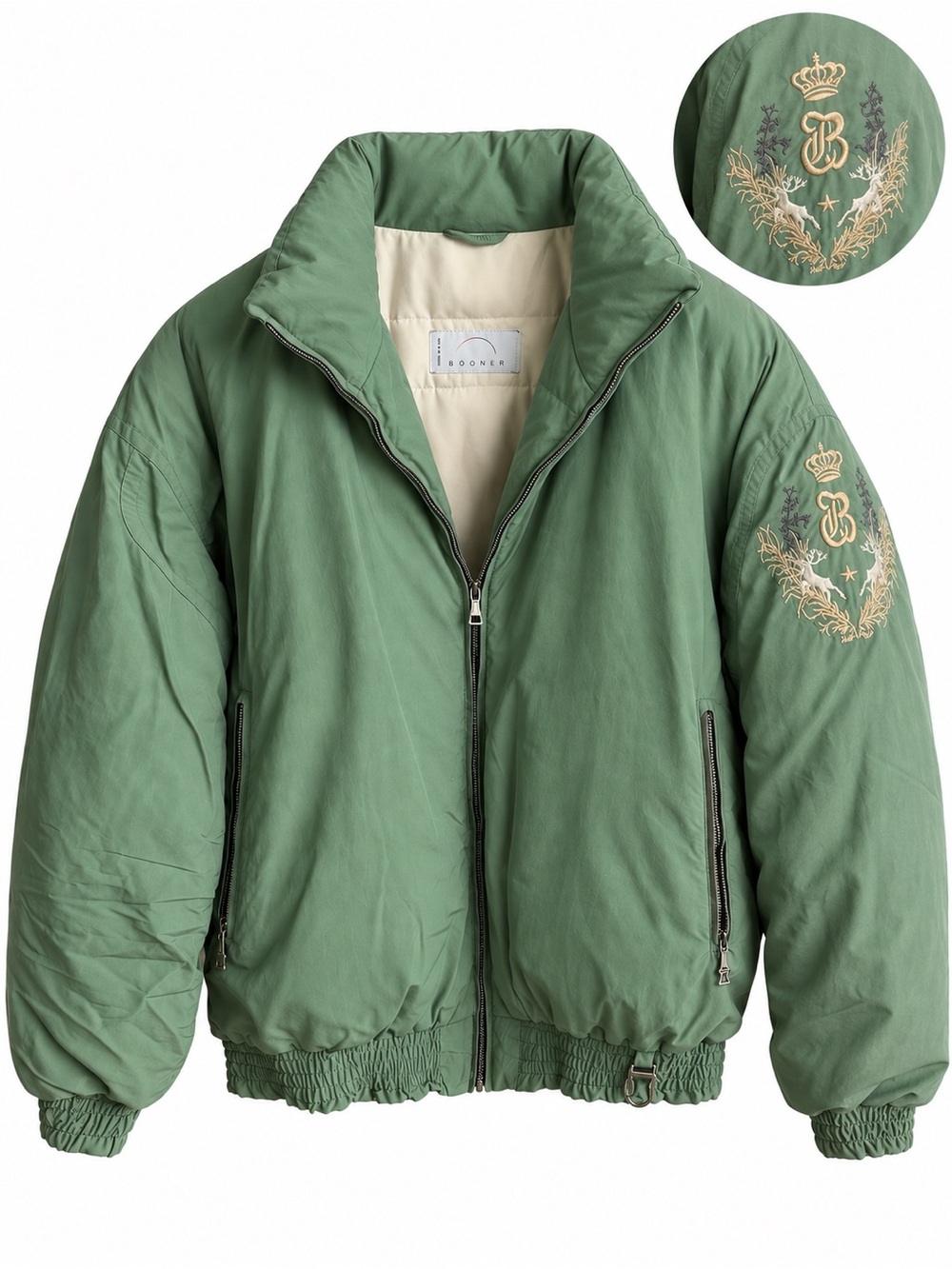Vintage Bogner Made in USA Sage Green Down Fill Bomber Jacket Size 12